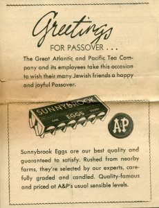Greetings for Passover, eggs "rushed from nearby farms"
